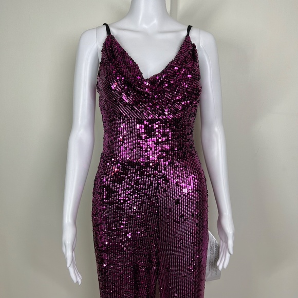 Dress the Population Pink Sequin Pantsuit, S, Spaghetti Strap, Wide‎ leg, NWOT - Picture 7 of 16